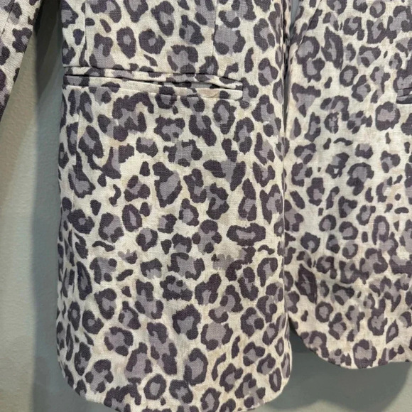 Rachel Zoe Open Front Blazer Animal Print Linen Cotton Office Work M - Picture 4 of 7